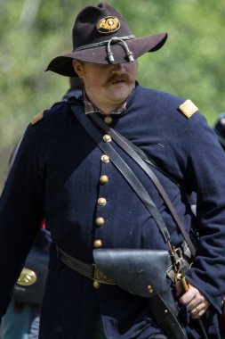 Amerikan İç Savaşı reenactors kırmızı blöf, Kaliforniya'da köpek Adası Event'de eylem. 28 Nisan 2018. 