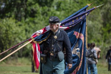 Amerikan İç Savaşı reenactors kırmızı blöf, Kaliforniya'da köpek Adası Event'de eylem. 29 Nisan 2018