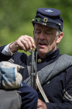 Amerikan İç Savaşı reenactors kırmızı blöf, Kaliforniya'da köpek Adası Event'de eylem. 29 Nisan 2018