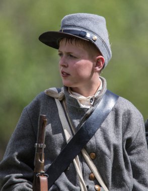 Amerikan İç Savaşı reenactor kırmızı blöf, Kaliforniya'da köpek Adası Event'de. 29 Nisan 2018