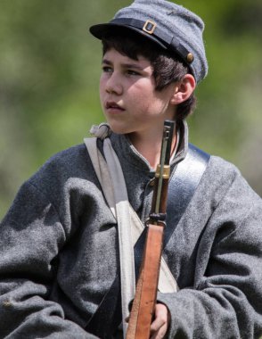 Amerikan İç Savaşı reenactor kırmızı blöf, Kaliforniya'da köpek Adası Event'de. 29 Nisan 2018