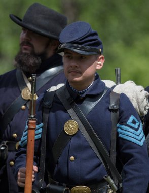 Amerikan İç Savaşı reenactor kırmızı blöf, Kaliforniya'da köpek Adası Event'de. 29 Nisan 2018