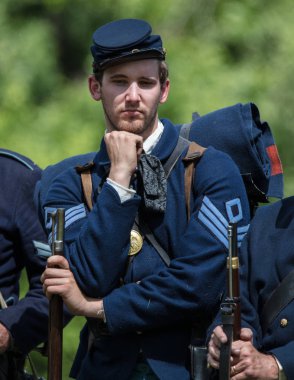 Amerikan İç Savaşı reenactor kırmızı blöf, Kaliforniya'da köpek Adası Event'de. 29 Nisan 2018