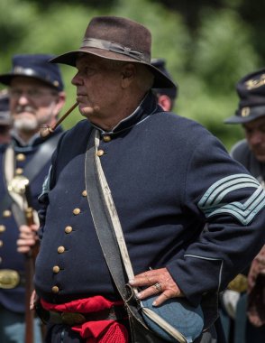 Amerikan İç Savaşı reenactor kırmızı blöf, Kaliforniya'da köpek Adası Event'de. 29 Nisan 2018