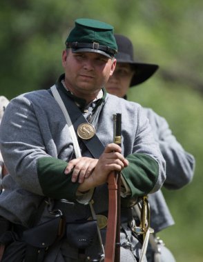 Amerikan İç Savaşı reenactor kırmızı blöf, Kaliforniya'da köpek Adası Event'de. 29 Nisan 2018