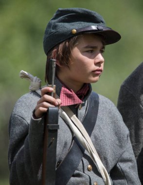 Amerikan İç Savaşı reenactor kırmızı blöf, Kaliforniya'da köpek Adası Event'de. 29 Nisan 2018