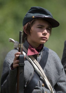 Amerikan İç Savaşı reenactor kırmızı blöf, Kaliforniya'da köpek Adası Event'de. 29 Nisan 2018