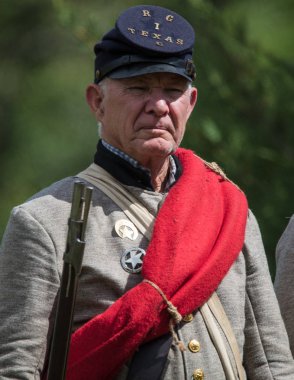 Amerikan İç Savaşı reenactor kırmızı blöf, Kaliforniya'da köpek Adası Event'de. 29 Nisan 2018