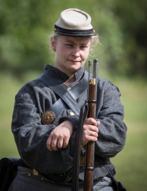 Amerikan İç Savaşı reenactor kırmızı blöf, Kaliforniya'da köpek Adası Event'de. 29 Nisan 2018