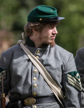 Amerikan İç Savaşı reenactor kırmızı blöf, Kaliforniya'da köpek Adası Event'de. 29 Nisan 2018