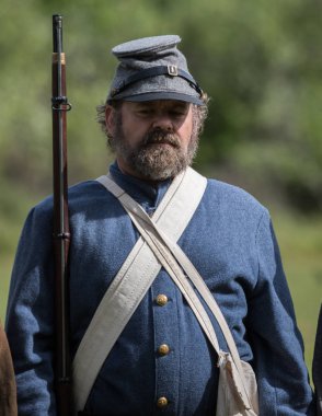 Amerikan İç Savaşı reenactor kırmızı blöf, Kaliforniya'da köpek Adası Event'de. 29 Nisan 2018