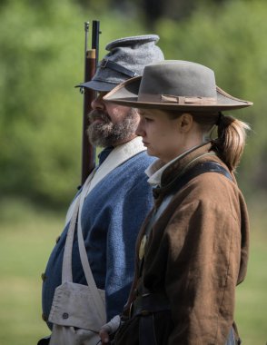 Amerikan İç Savaşı reenactors kırmızı blöf, Kaliforniya'da köpek Adası Event'de eylem. 29 Nisan 2018