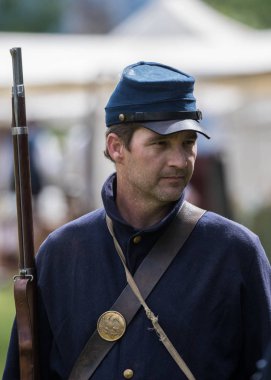 Amerikan İç Savaşı reenactor kırmızı blöf, Kaliforniya'da köpek Adası Event'de. 29 Nisan 2018