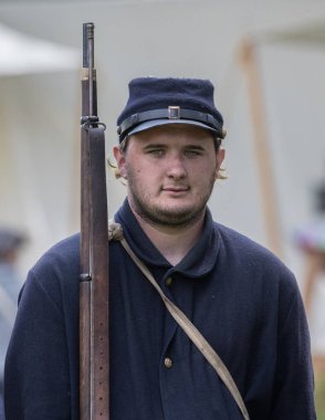 Amerikan İç Savaşı reenactor kırmızı blöf, Kaliforniya'da köpek Adası Event'de. 29 Nisan 2018