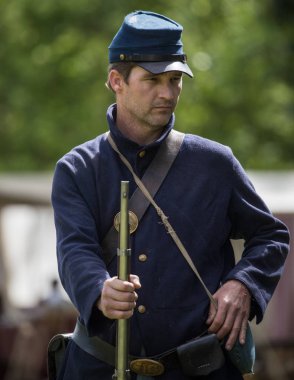 Amerikan İç Savaşı reenactor kırmızı blöf, Kaliforniya'da köpek Adası Event'de. 29 Nisan 2018