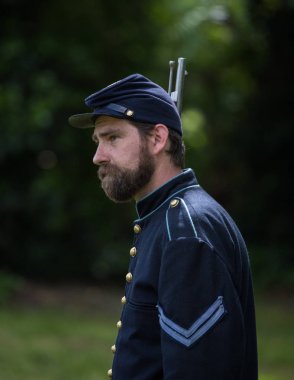 Amerikan İç Savaşı reenactor kırmızı blöf, Kaliforniya'da köpek Adası Event'de. 29 Nisan 2018