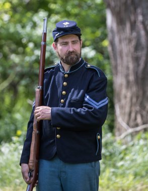 Amerikan İç Savaşı reenactors kırmızı blöf, Kaliforniya'da köpek Adası Event'de eylem. 29 Nisan 2018