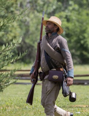 Amerikan İç Savaşı reenactors kırmızı blöf, Kaliforniya'da köpek Adası Event'de eylem. 29 Nisan 2018