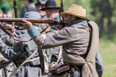 Amerikan İç Savaşı reenactors kırmızı blöf, Kaliforniya'da köpek Adası Event'de eylem. 29 Nisan 2018