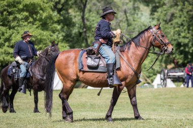 Amerikan İç Savaşı reenactors kırmızı blöf, Kaliforniya'da köpek Adası Event'de eylem. 29 Nisan 2018