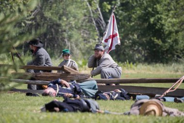 Amerikan İç Savaşı reenactors kırmızı blöf, Kaliforniya'da köpek Adası Event'de eylem. 29 Nisan 2018