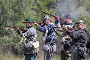 Amerikan İç Savaşı reenactors kırmızı blöf, Kaliforniya'da köpek Adası Event'de eylem. 29 Nisan 2018