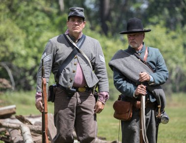 Amerikan İç Savaşı reenactors kırmızı blöf, Kaliforniya'da köpek Adası Event'de eylem. 29 Nisan 2018