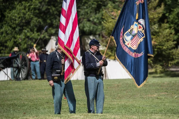 American Civil War Reenactors Akcióban Kutya Sziget Rendezvényen Red Bluff — Stock Fotó