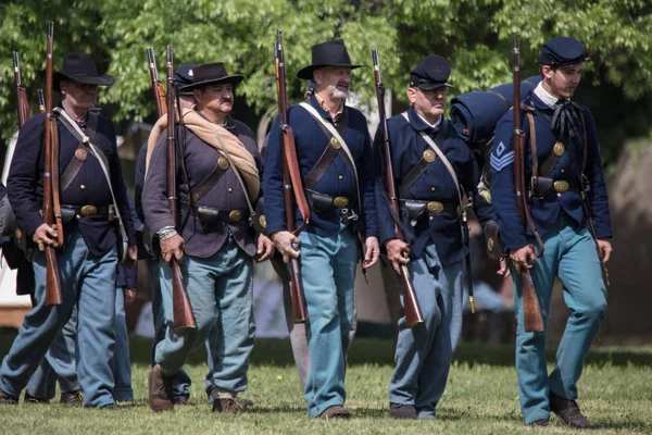 Americká Občanská Válka Reenactors Akci Akci Psí Ostrov Red Bluff — Stock fotografie