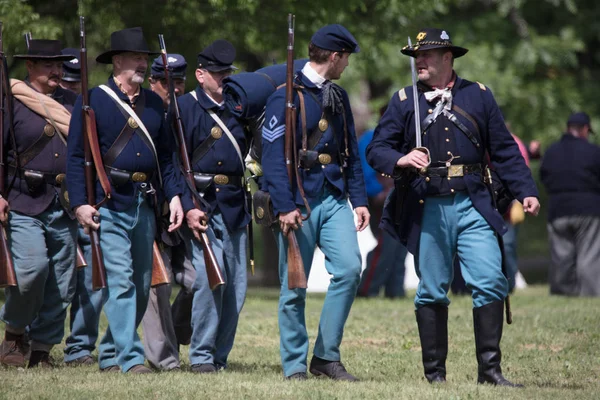 Americká Občanská Válka Reenactors Akci Akci Psí Ostrov Red Bluff — Stock fotografie