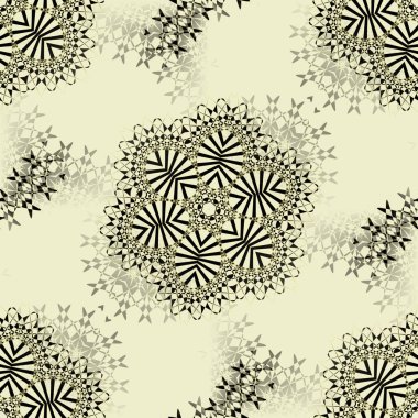 Sorunsuz çiçek desenli bej altın gri siyah