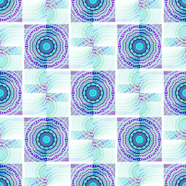 동그라미 청록색 보라색 흰색으로 완벽 한 체크 무늬 패턴 — 스톡 사진