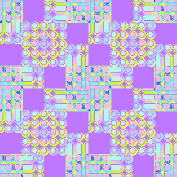 Cercles et rayures sans couture motif jaune turquoise rose-bleu avec carrés violets — Photo