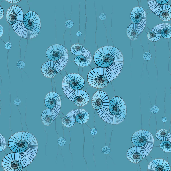 Espirais sem costura e círculos padrão azul-turquesa cinza — Fotografia de Stock