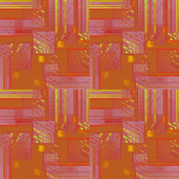Naadloze ingewikkelde vierkanten patroon geel oranje terracotta violet paars — Stockfoto