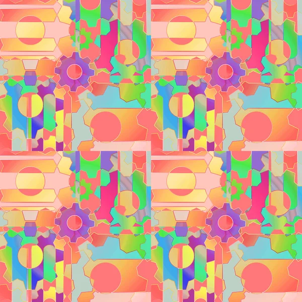 Регулярный сложный рисунок с шестеренками и кругами разноцветными — стоковое фото