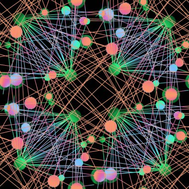 Siyah renkli çizgilerle bağlı karmaşık daireler desen