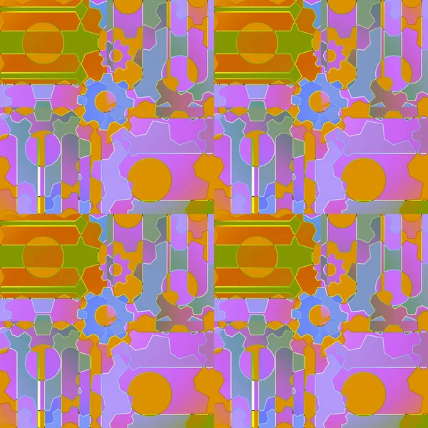 Абстрактний візерунок з шестернями і колами фіолетовий апельсин фіолетовий зелений вохер — стокове фото