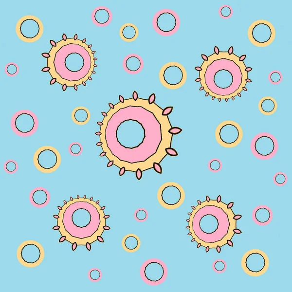 Círculos concêntricos irregulares padrão rosa amarelo luz azul — Fotografia de Stock