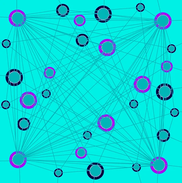 Patrón de círculos concéntricos intrincados conectados con líneas turquesa púrpura negro — Foto de Stock