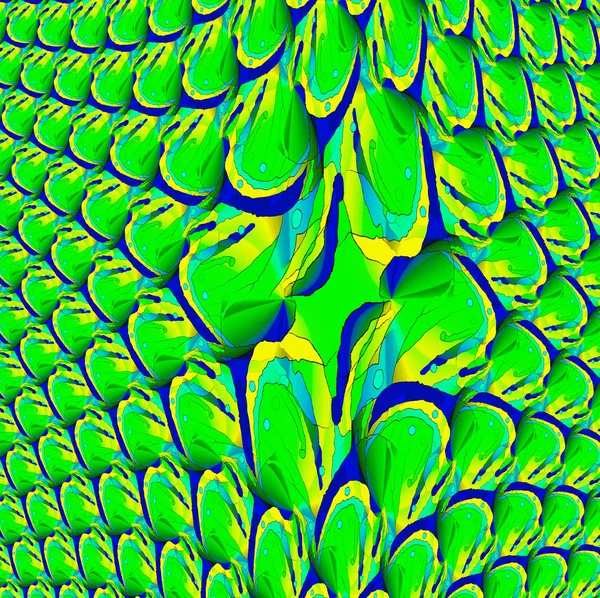 Abstract fish scale decoration bright green yellow blue centered