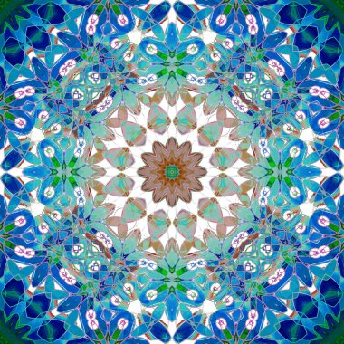 Normal yuvarlak çiçek süsleme mavi turkuaz yeşil beyaz