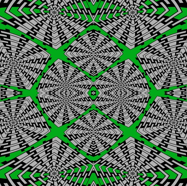 Zwykłych kwadratów skomplikowany wzór srebrny szary czarny zielony, wyśrodkowany — Zdjęcie stockowe
