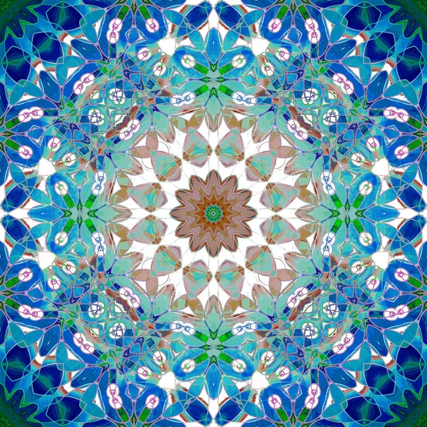 Normal yuvarlak çiçek süsleme mavi turkuaz yeşil beyaz