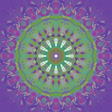 Düzenli soyut çiçek süsleme yeşil mor yuvarlak