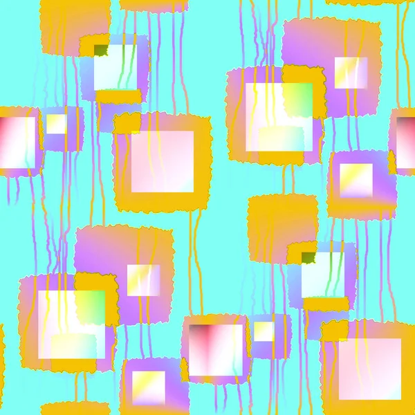 Замысловатый рисунок квадратов с волнистыми линиями разноцветными на бирюзовой накладке Лицензионные Стоковые Изображения