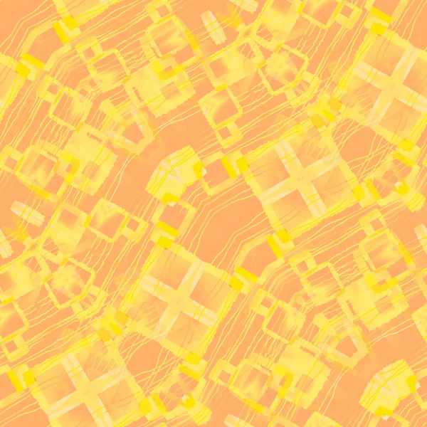 Ingewikkelde vierkanten patroon met golvende lijnen geel op oranje diagonaal — Stockfoto