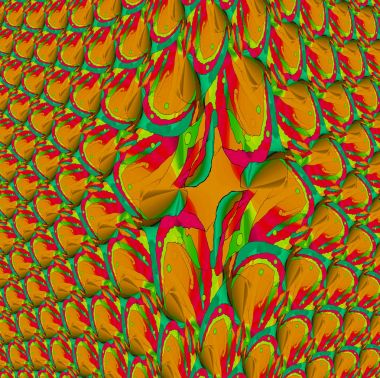 Abstract fish scale pattern orange, ocher, lime green and red, centered and gradient. clipart