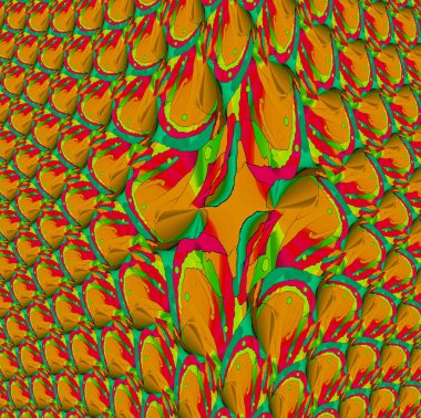 Abstract fish scale pattern orange, ocher, lime green and red, centered and gradient. clipart