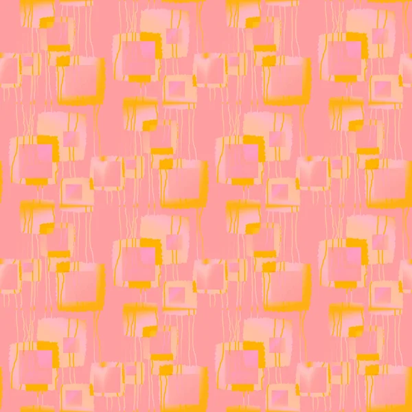 Τακτική απρόσκοπτη περίπλοκα πλατείες μοτίβο με κυματιστές γραμμές ροζ κίτρινο μπεζ βιολετί υπέρθεση — Φωτογραφία Αρχείου